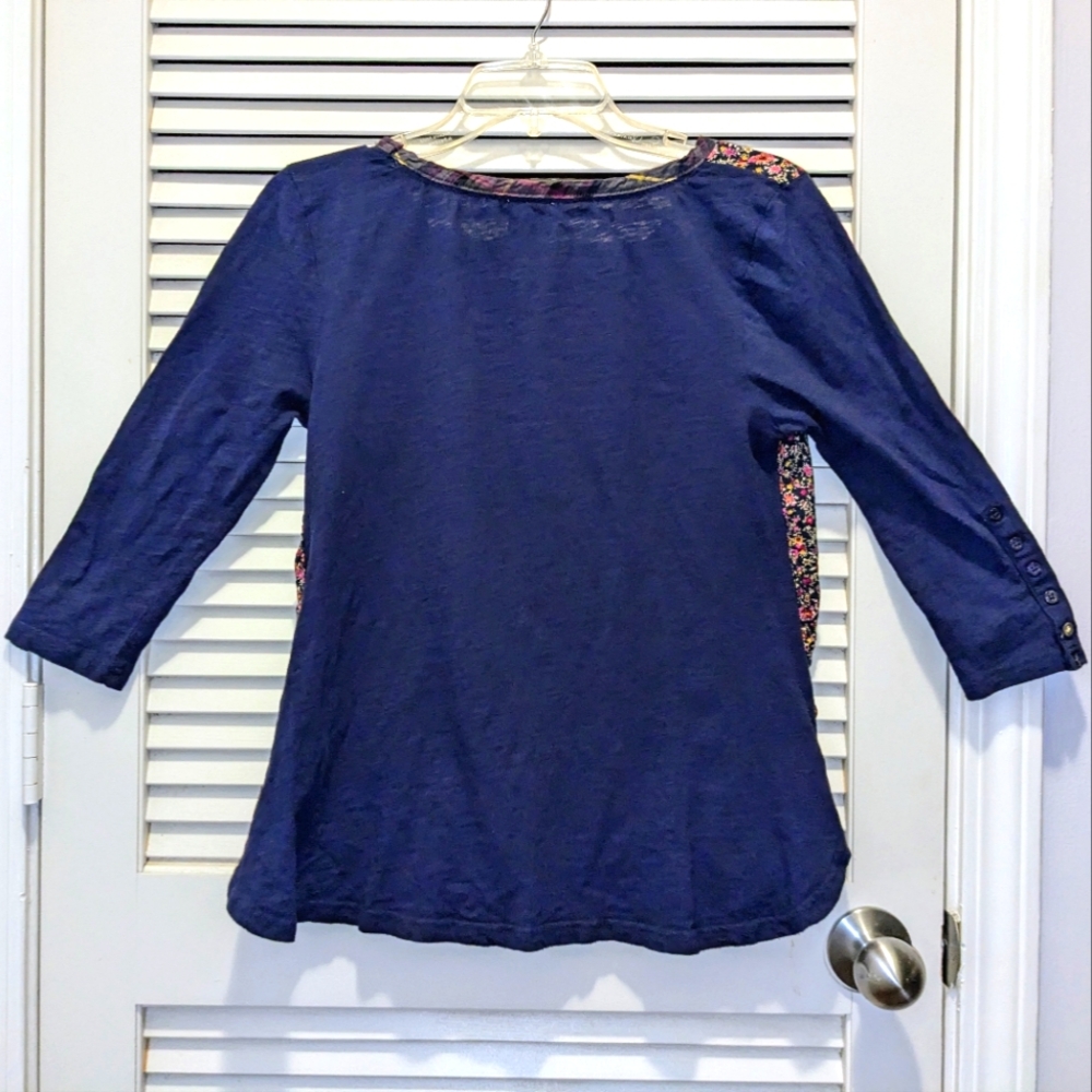Anthropologie Postmark Women's Navy Pink Floral Plaid Stretchy Boho Top Sz Small - Picture 8 of 11